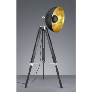 LifeStyle Liège, Studiová stojací lampa 1 x E27/60W TRIO (Přírodní dřevo černé, černý+zlatý kov)