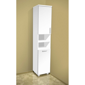 Vysoká koupelnová skříňka s košem K17 barva skříňky: bílá 113, barva dvířek: bílý lesk