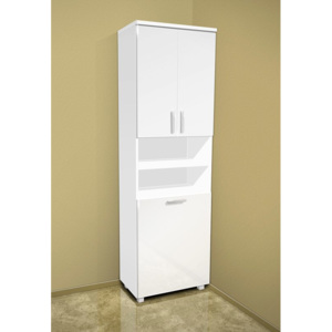 Vysoká koupelnová skříňka s košem K16 barva skříňky: bílá 113, barva dvířek: javor kanadský lamino