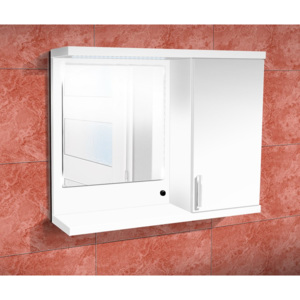 Koupelnová skříňka se zrcadlem K10 pravá barva skříňky: bílá 113, barva dvířek: javor kanadský lamino