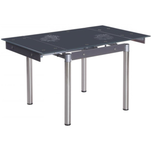 Krásný skleněný šedý jídelní stůl s chromovými nohami F1002