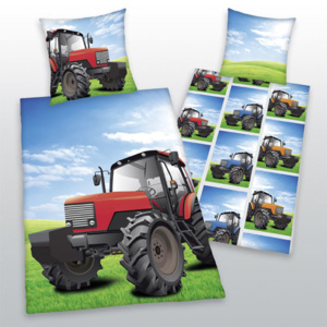 HERDING Povlečení Traktor červený 140x200, 70x90 cm 100% bavlna