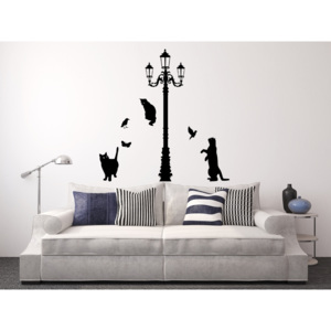 Kočky pod lampou - Samolepka na zeď - 170cm výška, šířka dle vás