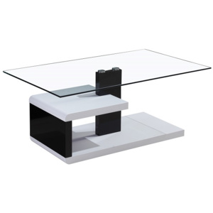 Zajímavě tvarovaný černobílý konferenční stolek se skleněnou deskou TK184