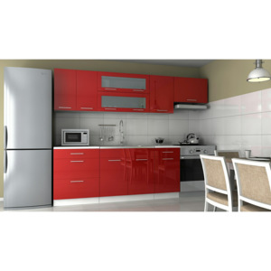 Kuchyňská linka 240 cm v barevném provedení červený lesk F1026