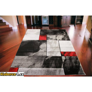 Kusový koberec Fantazie čtverce šedo červený, Velikosti 80x150cm