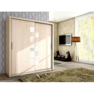 Levná šatní skříň s posuvnými dveřmi TOLEDO 180 sonoma + bílé sklo