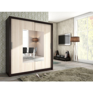 Moderní šatní skříň s posuvnými dveřmi ALFA 180 se zrcadlem cantenbury/jasan