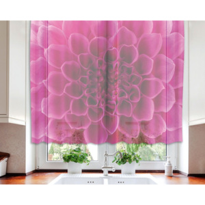 VO-140-017 Textilní fotozáclona s obšitím a řasící páskou, Růžová jiřina, velikost 140 x 120 cm