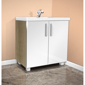 Koupelnová skříňka s umývadlem K22 barva skříňky: marbella 9755, barva dvířek: bílá lamino