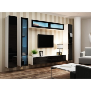 Moderní obývací stěna VIGO 6 Bílý / Černý lesk