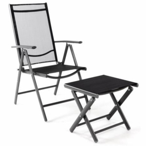 Zahradní polohovatelná židle + stolička pod nohy - černá - OEM D40797