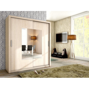 Trendy šatní skříň s posuvnými dveřmi ALFA 180 se zrcadlem sonoma