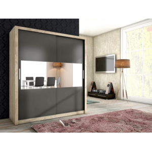 Luxusní šatní skříň s posuvnými dveřmi BETA 180 se zrcadlem san remo/grafit mat