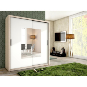 Levná šatní skříň ALFA 180 se zrcadlem sonoma/bílý mat