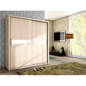Moderní šatní skříň s posuvnými dveřmi ADEL 180 sonoma + bílé sklo