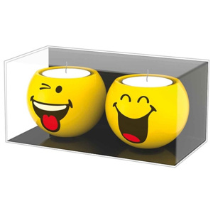ZAK! designs - Svícen na čajové svíčky, set 2 kusů v dárkové kr., smiley, keramika, žlutý, O 6 cm, 1