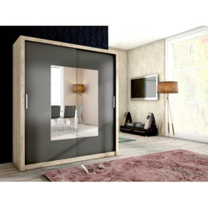 Stylová šatní skříň s posuvnými dveřmi ALFA 180 se zrcadlem san remo/grafit mat