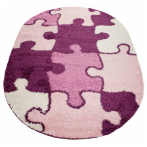 Kusový koberec Shaggy Luna Puzzle fialový ovál, Velikosti 160x220cm