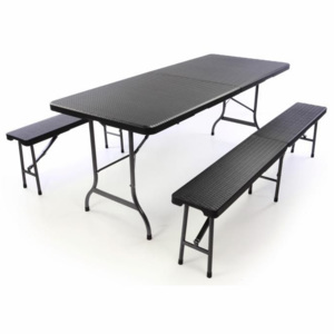 Zahradní set lavice a stůl v ratanové optice - černá - OEM D39509
