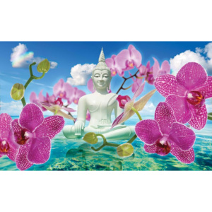 Fototapeta, Tapeta Zen Květiny, Orchidej, Buddha, (211 x 90 cm)