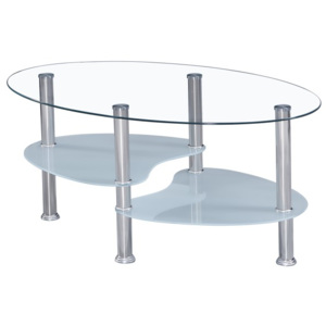 Oválný skleněný a ocelový konferenční stolek se dvěma tvarovanýma odkládacíma deskama TK204