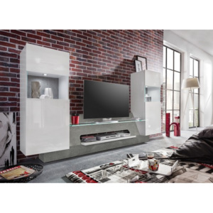Air - Obývací stěna,2x osvětlení (bílá mat/bílá lesk)