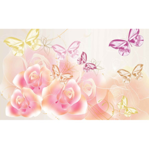 Fototapeta, Tapeta Květiny a motýli, (254 x 184 cm)