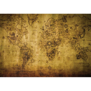Fototapeta, Tapeta Vintage, Sépie, Mapa světa, (368 x 254 cm)