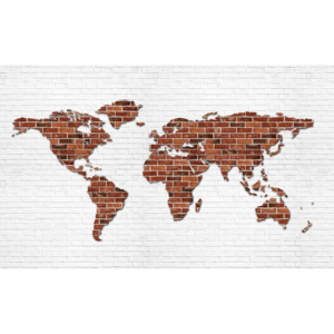 Fototapeta, Tapeta Mapa světa - cihlová stěna, (312 x 219 cm)