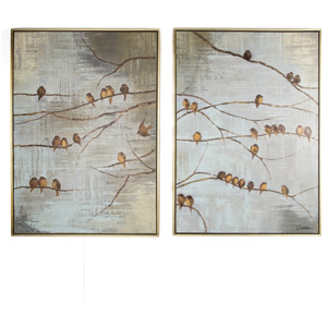 2-dílný obraz 102413, Flock Of Birds Handpainted Framed Canvas, Wall Art, Graham Brown