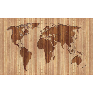 Fototapeta, Tapeta Mapa světa Dřevo, (312 x 219 cm)