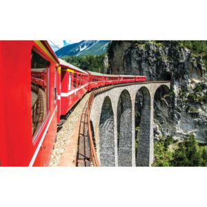 Fototapeta, Tapeta Vlak na mostě, hory, (416 x 254 cm)