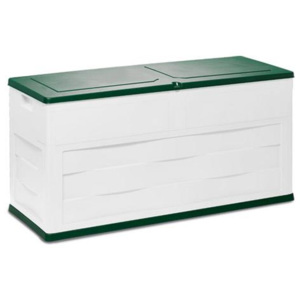 Zahradní úložný box Ambi, úložný box na nářadí a polsty 320 L - barva bílo/zelená