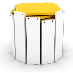 Sada 3 bílých stohovatelných odkládacích stolků se žlutým detailem Rafevi Hansel