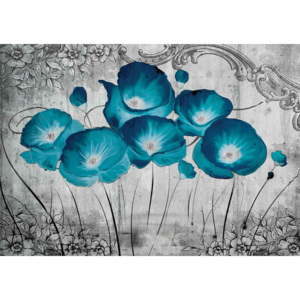 Fototapeta, Tapeta Modré květiny - Vintage černobílý obraz, (254 x 184 cm)