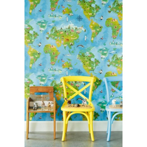 Vliesová obrazová tapeta - mapa světa dětská 351701 Hits for Kids, Eijffinger, rozměry 0,68 x 8,22 m