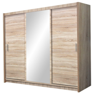 Šatní skříň se zrcadlem a posuvnými dveřmi v barvě dub sonoma KN198