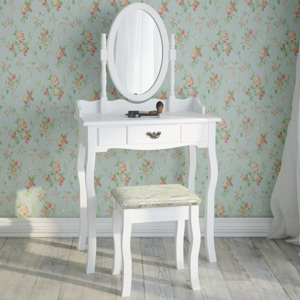 Toaletní stolek se zrcadlem a stoličkou bílý SH5029B Dekorhome