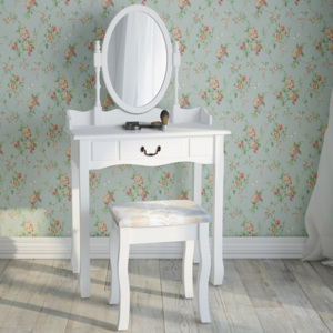 Toaletní stolek se zrcadlem a stoličkou bílý SH5038B Dekorhome