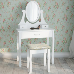 Toaletní stolek se zrcadlem a stoličkou bílý SH5033 Dekorhome