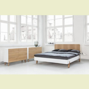 Jitona Mamma 160 postel do ložnice Dýha dub - kombinace přírodní a bílé barvy
