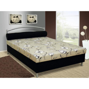 Čalouněná menší postel ANDY 140x200 cm vč. roštu, matrace a ÚP černá milro/šedý květ