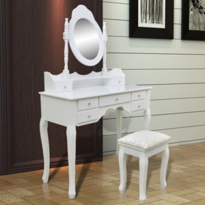 Toaletní stolek bílý se stoličkou Dekorhome