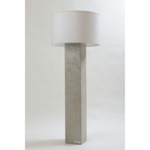 Betonová stojací lampa - pohledový beton, válcové bílé stínítko, 155 cm Beton Válcové Pokojová stojací 141 - 155 cm