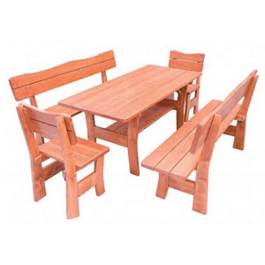 DREWMAX Zahradní set z masivního smrkového dřeva stůl + 2 x lavice + 2 x židle