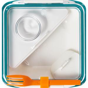 Lunch box BLACK+BLUM Appetit, 880ml, bílý/modrý, oranžová vidlička