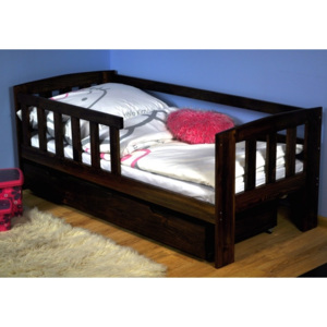 Dětská postel ALA 70x160 cm s roštem, masiv borovice/moření ořech