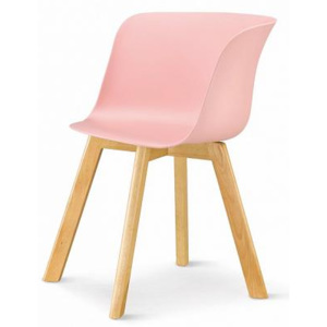Jídelní židle LEVIN, plast/dřevo buk, růžová