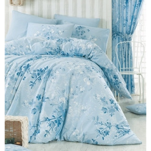 Homeville Povlečení 100% bavlna Elena sv.modrá se dvěma povlaky na polštář - 140x200 / 50x70 + 70x90